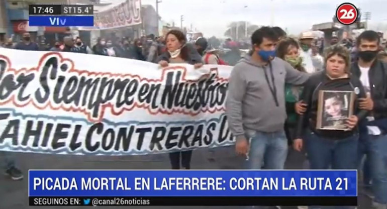 Protesta en Laferrere por muerte de niño de 6 años, picada mortal, Canal 26	