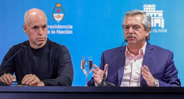 Horacio Rodríguez Larreta y Alberto Fernández, conferencia, NA