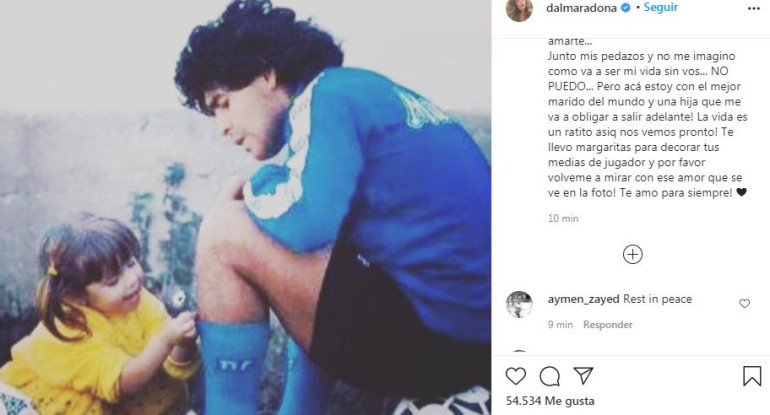 Dalma Maradona y el adiós en Instagram a su padre, Diego Maradona