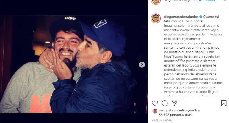 Diego Maradona Junior y Diego Armando Maradona, foto Instagram