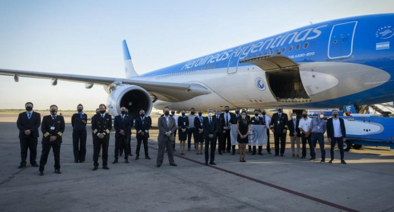 Avión de Aerolíneas Argentinas que viaja Rusia para traer la vacuna Sputnik V