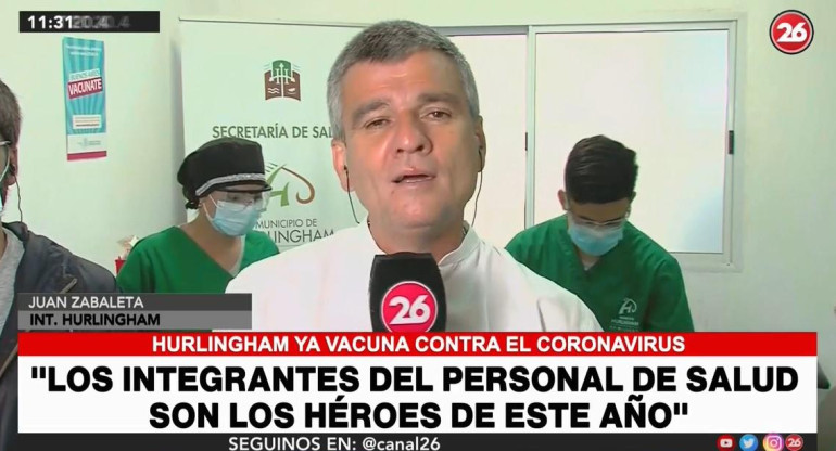 Juan Zabaleta, intendente de Hurlingham, vacunas contra coronavirus, Canal 26