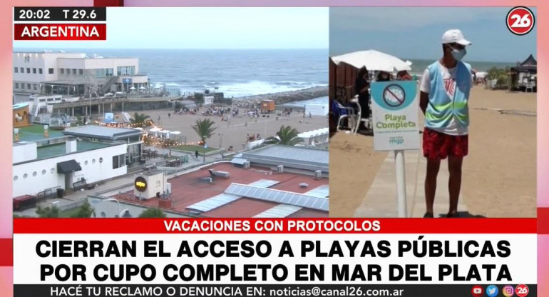 Cierre de playas en Mar del Plata, Canal 26