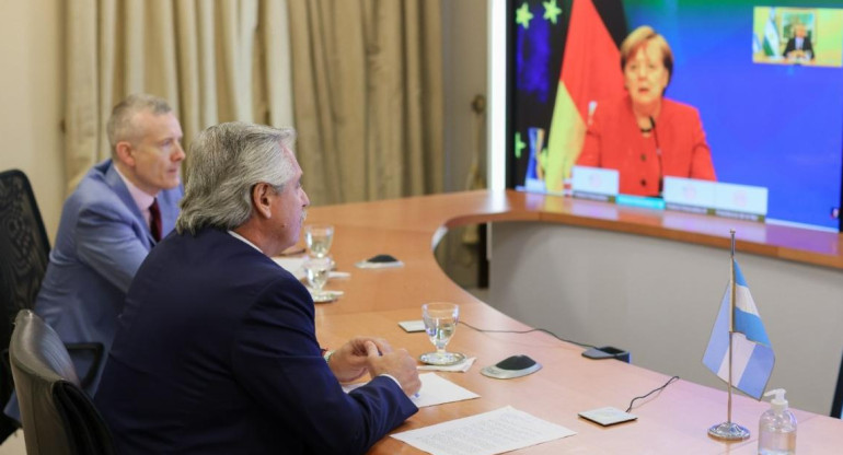 El Presidente Alberto Fernández habló con la canciller alemana Angela Merkel, foto Presidencia