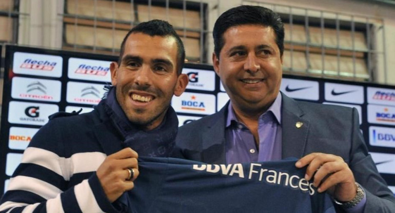 Daniel Angelici y Carlos Tevez, Boca Juniors.