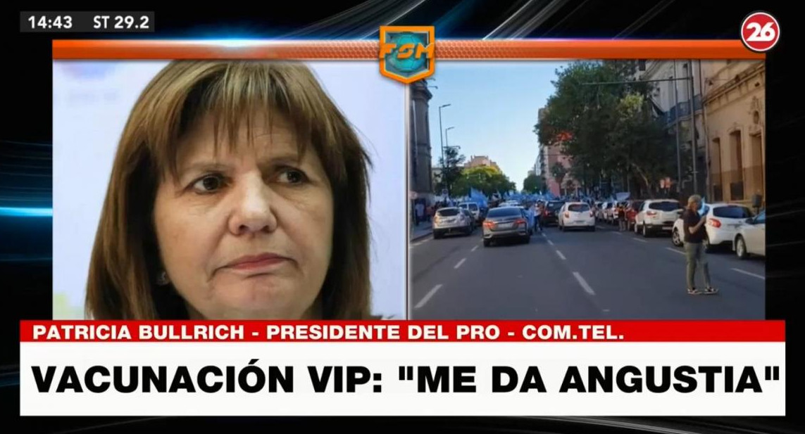 Patricia Bullrich, Vacunación VIP, coronavirus en Argentina, Canal 26	