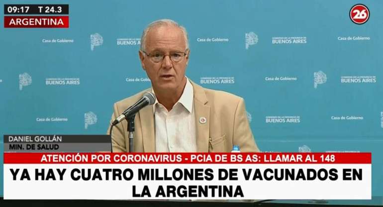 Daniel Gollán, ministro de salud de Provincia de Buenos Aires, coronavirus en Argentina, Canal 26