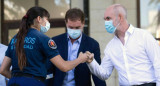 Horacio Rodríguez Larreta junto a una policía, reconocimiento a mujeres de los Cuerpos Uniformados del Sistema Integral de Seguridad Pública, Día de la Mujer, NA