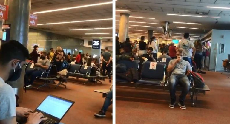 Aeropuerto de Ezeiza, pasajeros indignados, suspensión de vuelos, Diario 26