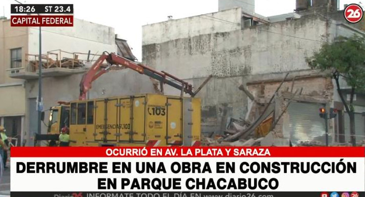 Derrumbe en una obra en construcción en Parque Chacabuco, CANAL 26