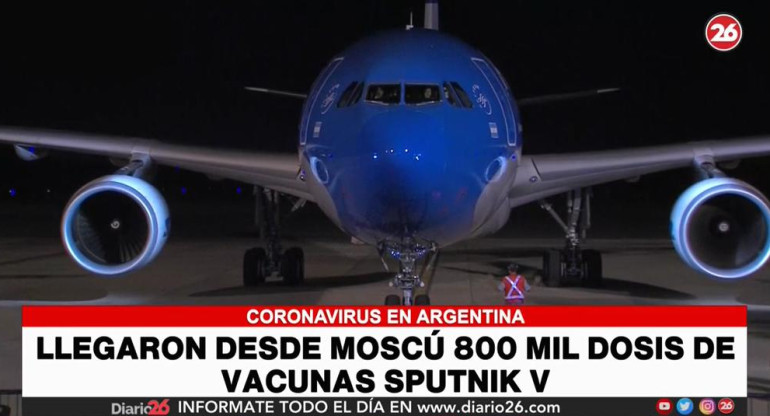 Vacuna rusa Sputnik V contra coronavirus, avión de Aerolíneas Argentinas