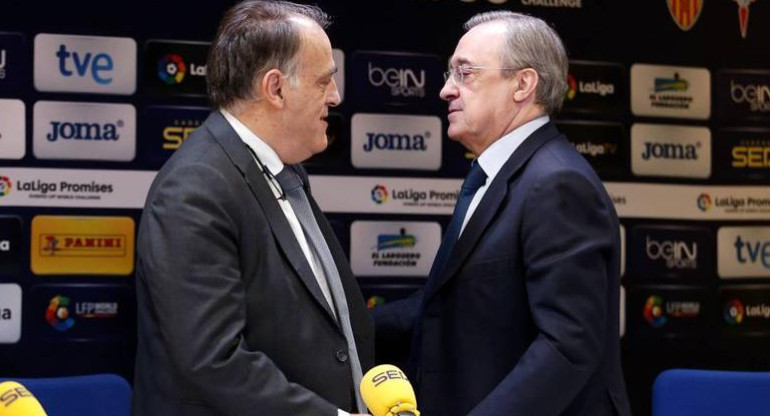Presidente de la Liga española, Javier Tebas, y Florentino Pérez