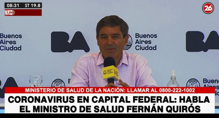 Fernán Quirós, ministerio de salud porteño, coronavirus en La Ciudad, captura de video Canal 26