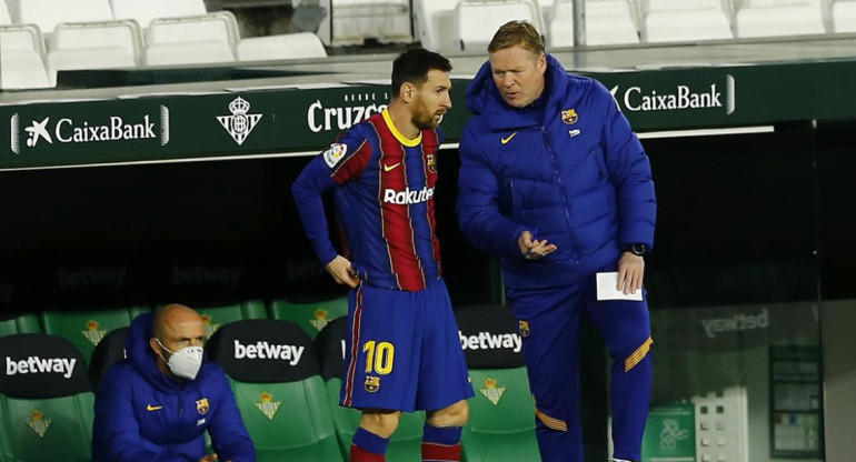 Lionel Messi y Ronald Koeman, Barcelona, Reuters