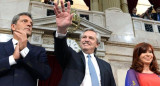 Alberto Fernández, Cristina Kirchner y Sergio Massa, NA