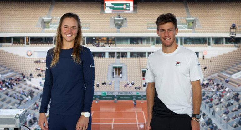 Nadia Podoroska y Diego Schwartzman en Roland Garros