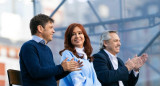 Axel Kicillof, Cristina Kirchner y Alberto Fernández en un acto partidario