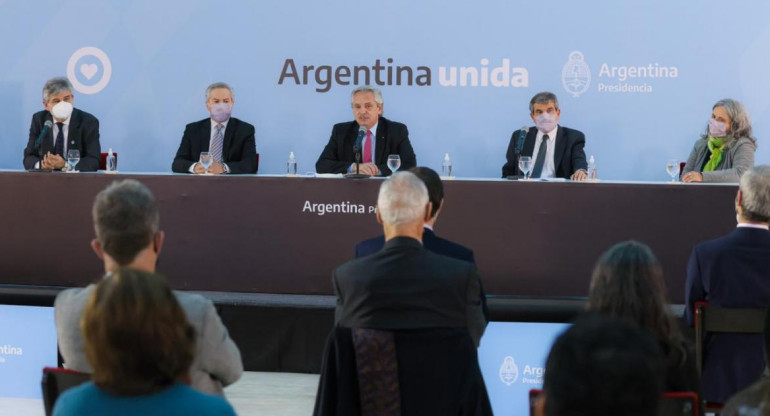 Alberto Fernández en acto en Casa Rosada por las Islas Malvinas, Presidencia