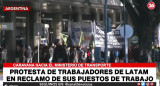 Protesta de trabajadores de LATAM en Aeroparque Jorge Newbery, CANAL 26