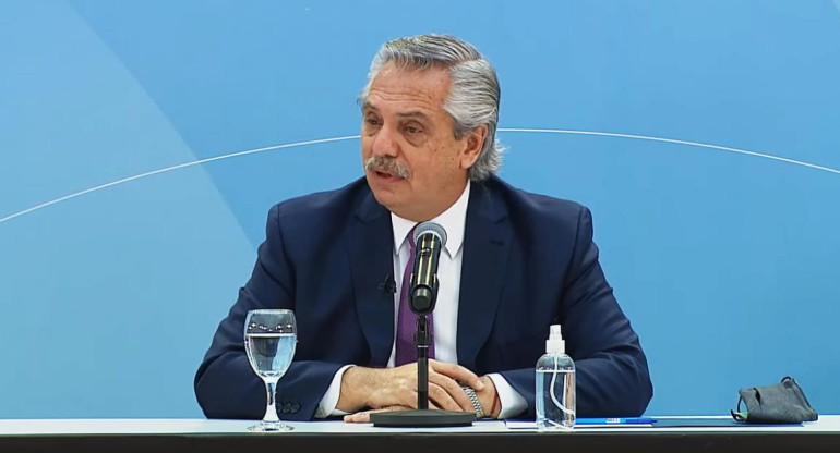 Alberto Fernández, presidente de Argentina, conferencia, foto captura video Youtube