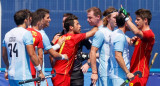 Jugadores de España chocan con sus rivales de Argentina, Hockey sobre césped, Tokio 2020, EFE