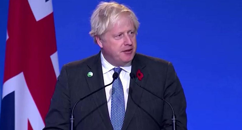 Boris Johnson en Cumbre Climática de Glasgow, foto captura video Reuters
