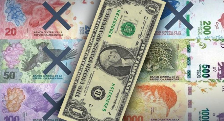 Billetes de pesos y dólar
