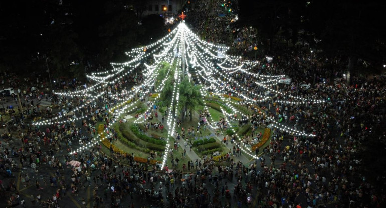 Rosarinos pidieron "paz" en el encendido de árbol navideño