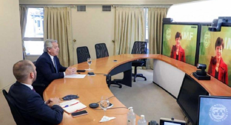El último encuentro virtual que el Presidente mantuvo con la titular del FMI, Kristalina Georgieva.