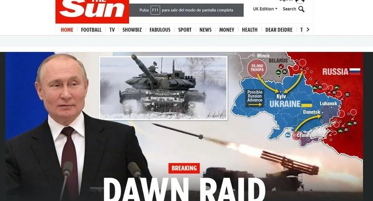 Diario The Sun anunciando ataque de Rusia