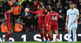 Festejo del Liverpool ante el Leeds por la Premier League, REUTERS