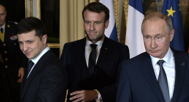 Zelenski, Macron y Putin, NA