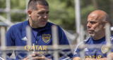 Juan Román Riquelme y Chicho Serna, Boca. Foto: NA.