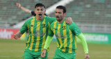 Festejo de Aldosivi ante Vélez por la Liga Profesional de Fútbol. Foto: @clubaldosivi.