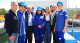 Malena Galmarini, Alberto Fernández y Juan Zabaleta en la Planta Depuradora Hurlingham. Foto: Prensa.