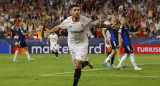 Gonzalo Montiel en la victoria del Sevilla por Champions League. Foto: REUTERS.