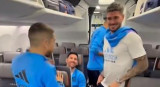 Otamendi graba el viaje de Abu Dhabi a Qatar. Video: NA