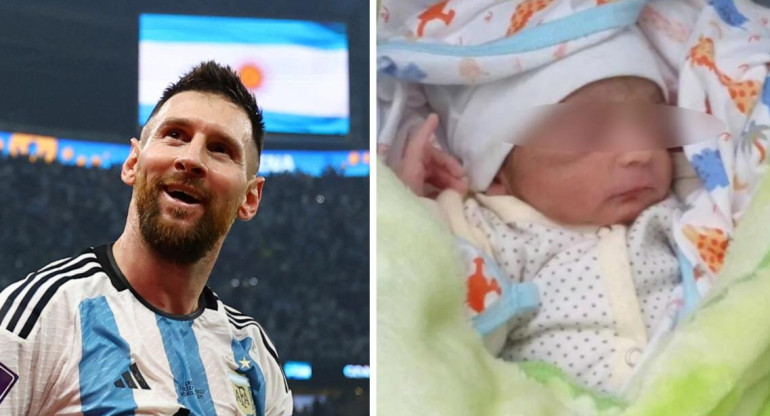 Lionel Messi y bebé recién nacido. Foto: NA y Facebook