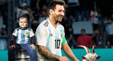 Hasbulla compartió una imagen junto a Messi y una cabra. Foto: NA.