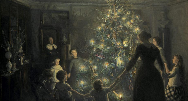 Óleo de Glade Jul. Viggo Johansen de 1881 sobre los primeros árboles navideños