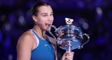 Festejo de Aryna Sabalenka en el Abierto de Australia. Foto: REUTERS.