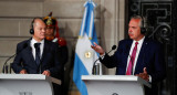 El presidente Alberto Fernández recibe al canciller alemán Olaf Scholz en el palacio San Martín. Foto NA