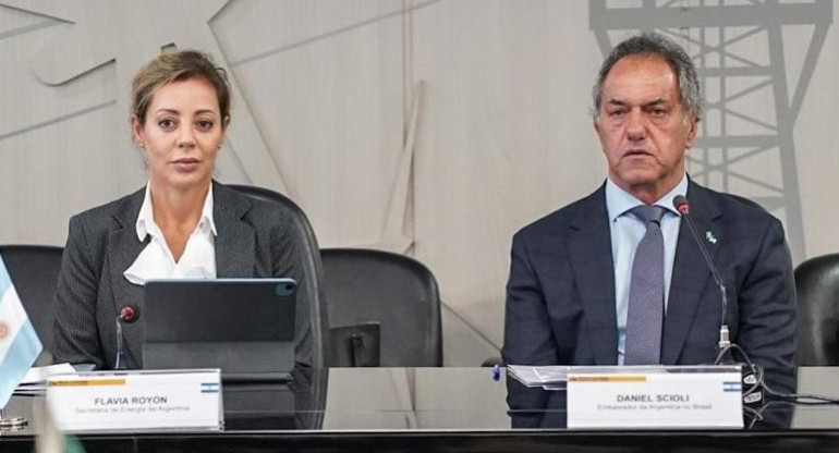 La secretaría de Energía Flavia Royón y el embajador en Brasil Daniel Scioli. Foto: Télam