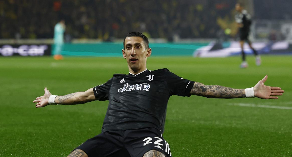 Festejo de Di María para la Juventus ante el Nantes por la Europa League. Foto: REUTERS.