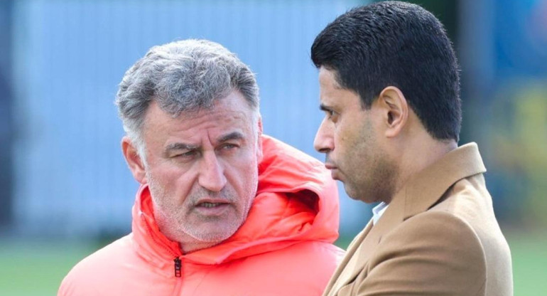 Nasser Al-Khelaifi, presidente del PSG, con el entrenador Christophe Galtier. Foto: @PSG_inside.