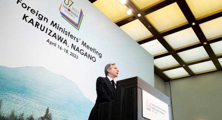 Antony Blinken en conferencia del G7. Foto: Reuters.