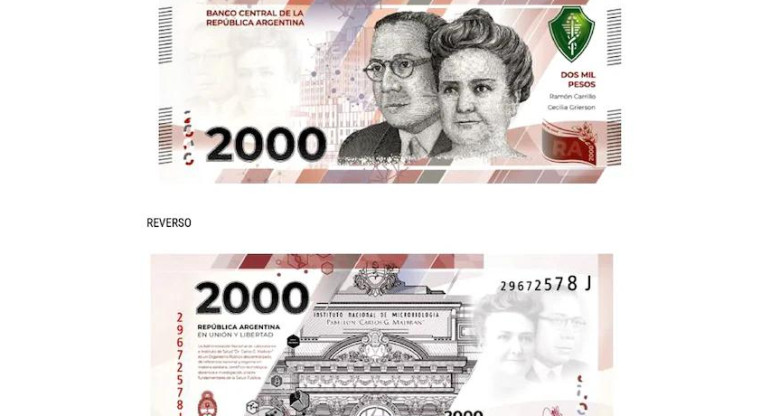 El diseño de los nuevos billetes de $2.000. Foto: Banco Central.