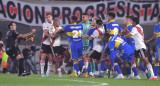 Pelea en el final del Superclásico; River Plate vs. Boca Juniors. Foto: Télam.