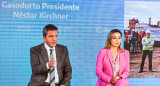 Sergio Massa y Flavia Royón en la última soldadura del Gasoducto Néstor Kichner. Foto: Prensa.