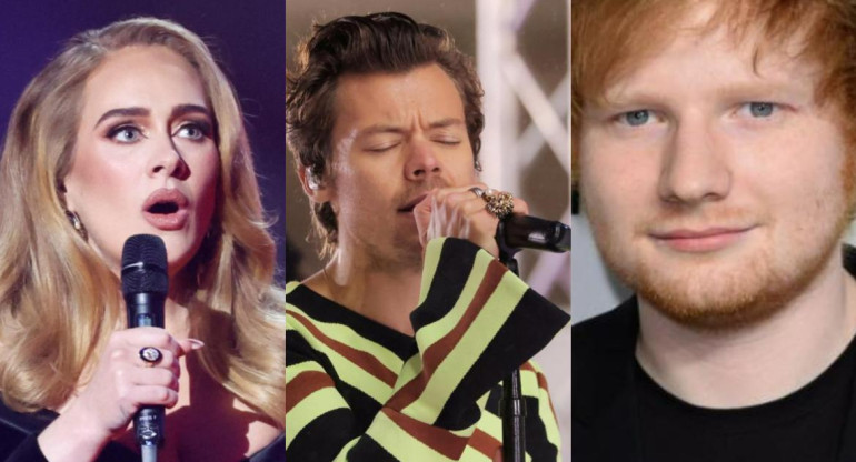 Adele, Harry Styles y Ed Sheeran. Fotos: Reuters - NA-